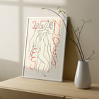 Eric Gill artwork titled Twenty-five Nudes featuring three stylized nude figures. Poster artwork showing three abstract nude figures with red text reading Twenty-five nudes by Eric Gill.