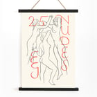 Eric Gill artwork titled Twenty-five Nudes featuring three stylized nude figures. Poster artwork showing three abstract nude figures with red text reading Twenty-five nudes by Eric Gill.