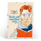 Illustration of a bearded man reading with seagulls by Bill Sokol titled Books add something extra Poster titled Books add something extra by Bill Sokol featuring a bearded man with birds and an open book.