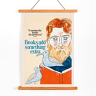 Illustration of a bearded man reading with seagulls by Bill Sokol titled Books add something extra Poster titled Books add something extra by Bill Sokol featuring a bearded man with birds and an open book.