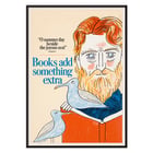 Illustration of a bearded man reading with seagulls by Bill Sokol titled Books add something extra Poster titled Books add something extra by Bill Sokol featuring a bearded man with birds and an open book.