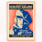 Illustrated Detective Magazine cover artwork The Illustrated by Winold Reiss featuring The Shadow of the Chair Detective Magazine poster featuring a blue and red illustration of a person in a hat with a gun by Winold Reiss
