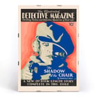 Illustrated Detective Magazine cover artwork The Illustrated by Winold Reiss featuring The Shadow of the Chair Detective Magazine poster featuring a blue and red illustration of a person in a hat with a gun by Winold Reiss