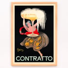 „Contratto“ von Leonetto Cappiello, lebendige Kunst mit Frau mit Champagnerglas Poster einer Frau, die ein großes Champagnerglas mit überquellenden Blasen hält, Contratto von Leonetto Cappiello.