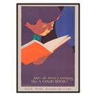 Child reading a book illustrated in After all there is nothing like a good book by Jon O Brubaker. Poster of a person reading an orange book in vibrant colors titled After all there is nothing like a good book by Jon O Brubaker.