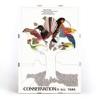 Illustration of colorful birds on a tree by US Information Agency Conservation is All Year Poster featuring colorful birds on a tree with conservation message titled Conservation is All Year by US Information Agency.