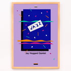 Colorful poster featuring Jazz Jay Hoggard Quintet artwork. Poster with abstract design and text Jazz Jay Hoggard Quintet showcasing vibrant colors and geometric shapes.