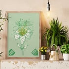 Illustration of a musical flower by Lanny Sommese titled Penn State glee club spring concert. Poster with musical notes on a flower stem by Lanny Sommese promoting Penn State glee club spring concert.