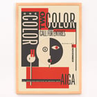 AIGA poster artwork by Michael Mabry titled One color – two color – call for entry. Poster featuring bold geometric design and typography titled One color – two color – call for entry by Michael Mabry for AIGA.