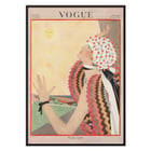 Woman in colorful attire reaching for the sun Vogue by George Plank Art Deco Vogue poster illustrating a woman gazing at the sun in vibrant attire by George Plank titled Vogue by George Plank