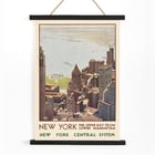 Aerial view of Lower Manhattan and Upper Bay painted by Leslie Ragan in the artwork New York Central System. Poster of New York skyscrapers and bay view from Lower Manhattan by artist Leslie Ragan titled New York Central System.