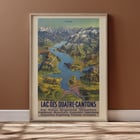 Colorful vintage map of Lake Lucerne region by Bieder M titled Lac Des Quatre-Cantons Poster of Lac Des Quatre-Cantons by Bieder M featuring a scenic map of a Swiss lake and surrounding mountains.