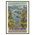 Colorful vintage map of Lake Lucerne region by Bieder M titled Lac Des Quatre-Cantons Poster of Lac Des Quatre-Cantons by Bieder M featuring a scenic map of a Swiss lake and surrounding mountains.
