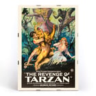 Poster art by Harry Revier featuring a dramatic jungle scene from The Revenge of Tarzan. Poster for The Revenge of Tarzan featuring jungle scene with Tarzan wrestling a lion and a woman watching with fright.