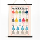 Colorful print of campaign capes and caps by Philip Hill titled Capes & Caps for Presidential Campaign of 1868. Poster displaying colorful capes and caps for Presidential Campaign; artwork titled Capes & Caps by anonymous artist.