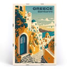 Colorful artwork of Santorini Greece with vibrant architecture by Greece Santorini Travel Poster artist. Travel poster of Santorini Greece with scenic view of white buildings and blue sea titled Santorini Travel Poster.