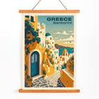 Colorful artwork of Santorini Greece with vibrant architecture by Greece Santorini Travel Poster artist. Travel poster of Santorini Greece with scenic view of white buildings and blue sea titled Santorini Travel Poster.