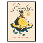 Books the Best Gifts by Edward Arthur Wilson vibrant illustration with readers on a globe and celestial motifs Poster titled Books the best gifts by Edward Arthur Wilson showcasing a whimsical illustration with readers on a globe.