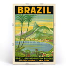 Scenic Brazilian landscape with Sugarloaf Mountain by Waldomiro Goncalves Christino titled Brazil 1. Vintage travel poster art for Brazil featuring Sugarloaf Mountain and palm trees Brazil 1 by Waldomiro Goncalves Christino