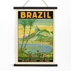 Scenic Brazilian landscape with Sugarloaf Mountain by Waldomiro Goncalves Christino titled Brazil 1. Vintage travel poster art for Brazil featuring Sugarloaf Mountain and palm trees Brazil 1 by Waldomiro Goncalves Christino