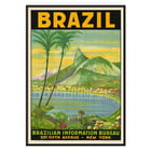 Scenic Brazilian landscape with Sugarloaf Mountain by Waldomiro Goncalves Christino titled Brazil 1. Vintage travel poster art for Brazil featuring Sugarloaf Mountain and palm trees Brazil 1 by Waldomiro Goncalves Christino