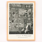The Print Club by Arnold Roston features a gallery wall filled with artwork illustrations. Poster featuring The print club by Arnold Roston depicting various framed artworks and a seated figure in monochrome style.