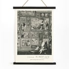The Print Club by Arnold Roston features a gallery wall filled with artwork illustrations. Poster featuring The print club by Arnold Roston depicting various framed artworks and a seated figure in monochrome style.