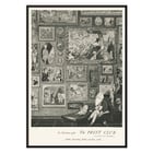 The Print Club by Arnold Roston features a gallery wall filled with artwork illustrations. Poster featuring The print club by Arnold Roston depicting various framed artworks and a seated figure in monochrome style.