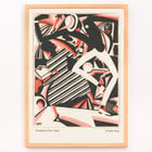 Dynamic abstract illustration featuring dance movement by Winold Reiss from Drawing in Two Colors. Art Deco poster featuring an abstract design with dynamic figures in black and red titled Drawing in two colors by Winold Reiss