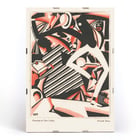Dynamic abstract illustration featuring dance movement by Winold Reiss from Drawing in Two Colors. Art Deco poster featuring an abstract design with dynamic figures in black and red titled Drawing in two colors by Winold Reiss