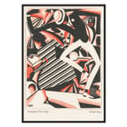 Dynamic abstract illustration featuring dance movement by Winold Reiss from Drawing in Two Colors. Art Deco poster featuring an abstract design with dynamic figures in black and red titled Drawing in two colors by Winold Reiss