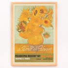 Painting A World of Flowers features a vibrant bouquet Poster for an art exhibition featuring a vase of sunflowers with the title A World of Flowers at the Philadelphia Museum of Art.