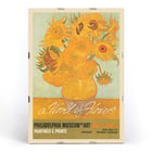 Painting A World of Flowers features a vibrant bouquet Poster for an art exhibition featuring a vase of sunflowers with the title A World of Flowers at the Philadelphia Museum of Art.