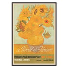 Painting A World of Flowers features a vibrant bouquet Poster for an art exhibition featuring a vase of sunflowers with the title A World of Flowers at the Philadelphia Museum of Art.