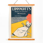 Woman reading under a red umbrella by the beach by William Carqueville for Lippincott’s Series of Select Novels Poster of Lippincott’s Series of Select Novels by William Carqueville featuring a person reading under an umbrella by the water.