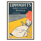 Woman reading under a red umbrella by the beach by William Carqueville for Lippincott’s Series of Select Novels Poster of Lippincott’s Series of Select Novels by William Carqueville featuring a person reading under an umbrella by the water.