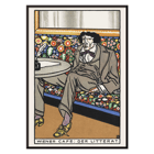Man lounging in ornate café setting by Moriz Jung titled Viennese Café The Man of Letters Poster of a man in a suit lounging on a floral patterned bench at a table titled Viennese Café The Man of Letters by Moriz Jung