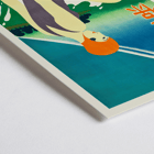 Japanese woman at the beach with Mount Fuji in the background Summer at Miho Peninsula by Nagoya Rail Agency Poster of a woman in a bathing suit with an orange cap, sitting in waves with a mountain in the background by Nagoya Rail Agency Summer at Miho Peninsula