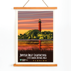 Artwork featuring Jupiter Inlet Lighthouse Outstanding Natural Area in Florida by unknown artist Poster of Jupiter Inlet Lighthouse Outstanding Natural Area in Florida with a sunset reflected on water and trees in the background