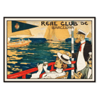 Sailing scene with elegantly dressed figures by Joan Llaverias titled Real Club de Barcelona Poster for Real Club de Barcelona by Joan Llaverias featuring people in maritime attire with sailboats in the background.