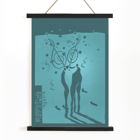 Poster for Hodie School of Music Christmas concert by Lanny Sommese featuring abstract artwork of two figures with musical notations Poster of Hodie School of Music Christmas concert by Lanny Sommese featuring abstract figures with musical notes in a teal background