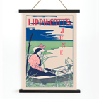 Woman boating on a serene river by William Carqueville Lippincott's June Poster of a woman in a boat with a striped dress and hat surrounded by reeds and water lilies Lippincott’s June by William Carqueville