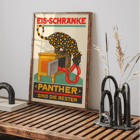 Panther Sind die Besten Swiss Poster by Panther Panther Sind die bester Swiss poster featuring a panther eating sausages from an icebox lithograph by Lith Wolf