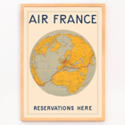 World map with Air France routes by E.Giraud artwork Vintage Air France travel poster by E.Giraud featuring a world map with reservation routes highlighted in red.