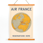 World map with Air France routes by E.Giraud artwork Vintage Air France travel poster by E.Giraud featuring a world map with reservation routes highlighted in red.
