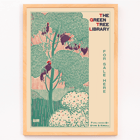 Illustration of a vibrant green tree by Henry McCarter titled The Green Tree Library. Poster of The green tree library by Henry McCarter featuring green foliage and text for sale here with a decorative border.