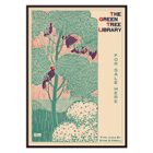 Illustration of a vibrant green tree by Henry McCarter titled The Green Tree Library. Poster of The green tree library by Henry McCarter featuring green foliage and text for sale here with a decorative border.
