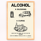 Poster promuove il divieto di alcol da parte del Dominion Scientific Temperance Committee mostrando immagini contrastanti sugli usi dell'alcol Poster promuove il divieto di alcol da parte del Dominion Scientific Temperance Committee intitolato Alcohol A Blessing A Curse con auto e bottiglie