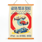 Vintage poster with race cars promoting Grands Prix de France by Jean Des Gachons Poster for Grands Prix de France by Jean Des Gachons featuring colorful race cars and event details for multiple locations