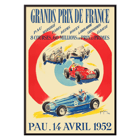 Vintage poster with race cars promoting Grands Prix de France by Jean Des Gachons Poster for Grands Prix de France by Jean Des Gachons featuring colorful race cars and event details for multiple locations
